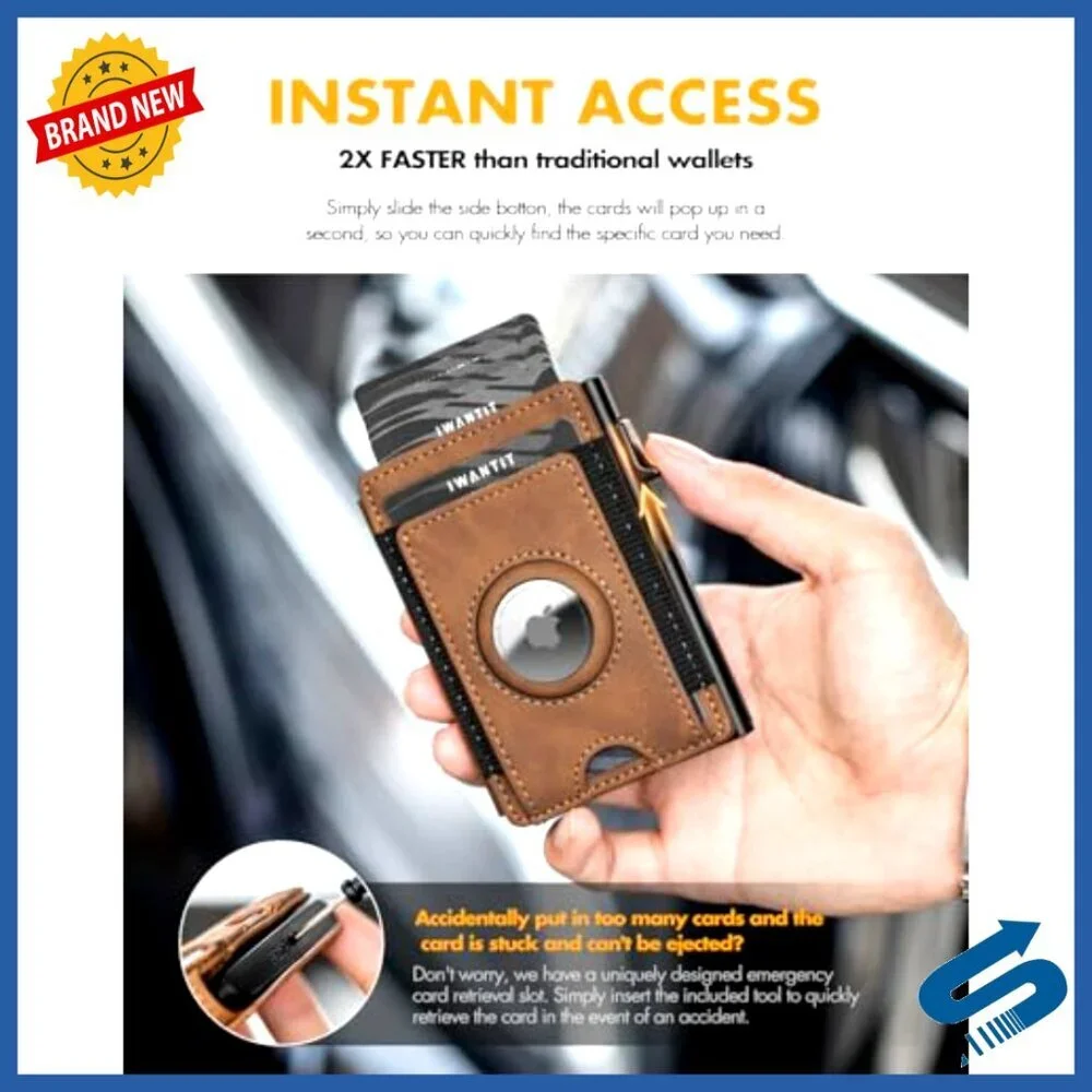 Slim Leather RFID Wallet with AirTag Holder Money Clip for Men